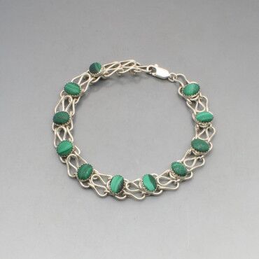 Malachite Ovals and Silver Bracelet