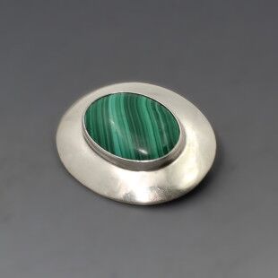 WSG Malachite and Silver Brooch